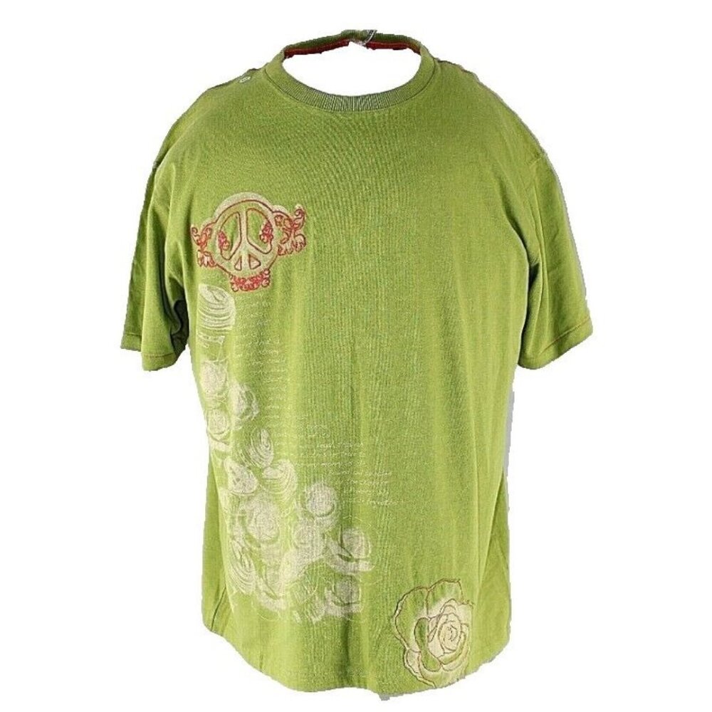 Indigo Red $46 Sz 4XL Lime Green Red 100% Cotton Applique Graphic T Shirt